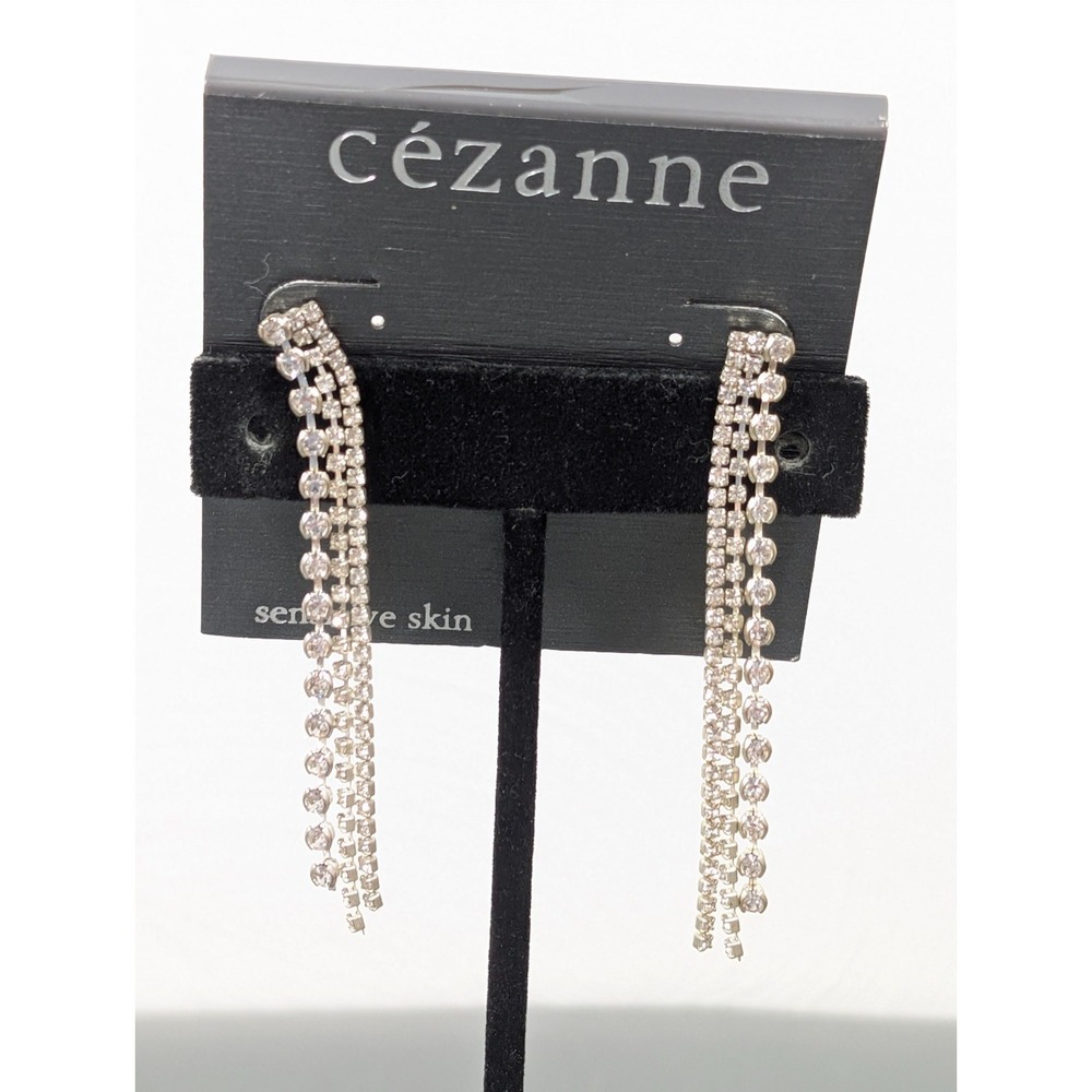 Cezanne Clear Rhinestone Long Fringe Tennis Dangle Earrings‎ Sparkle Evening